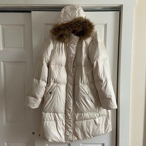 Lauren Ralph Woman's Faux Fur Trim Hooded Down Puffer Coat in White